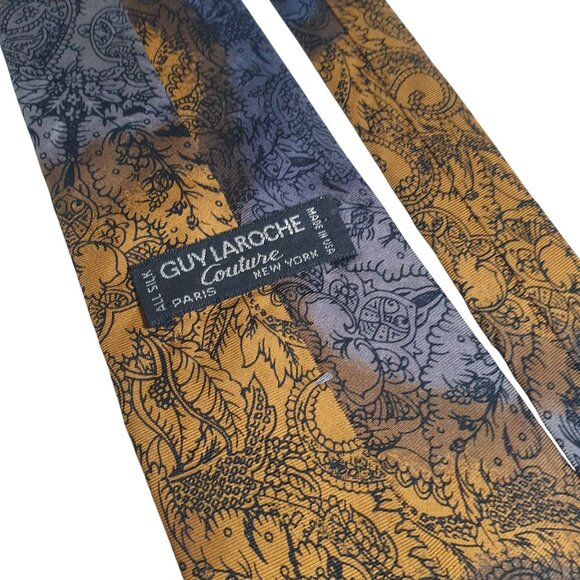 Guy Laroche Couture All Silk Paisley Tie Orange Purple Italy Elegant Design - Picture 4 of 5